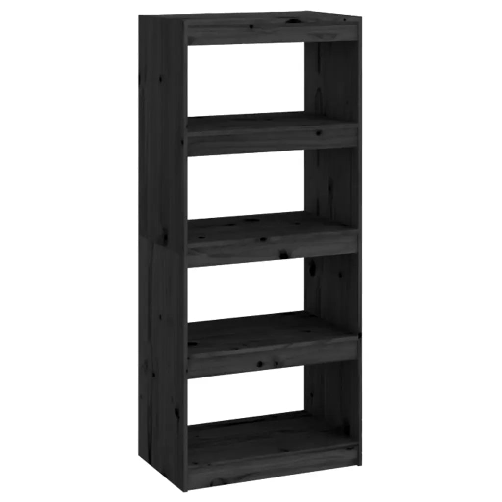 Libreria Divisorio-Scaffale per Libri-Mobile di Stoccaggio Nero 60x30x135,5 cm Legno Massello di Pino