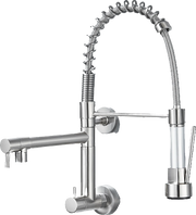 Björn|Catering Rubinetto monoforo a parete per acqua fredda argento| professionale da cucina in acciaio inox due docce| doppio lavello ristorante