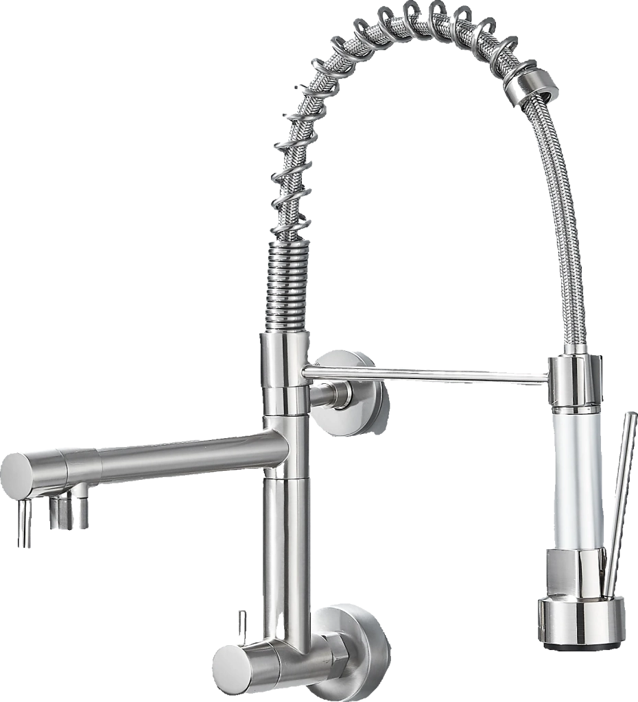 Björn|Catering Rubinetto monoforo a parete per acqua fredda argento| professionale da cucina in acciaio inox due docce| doppio lavello ristorante