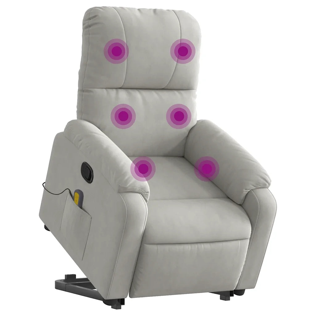 Poltrona a Rialzo Massaggi Reclinante Grigio Chiaro Microfibra 3204937