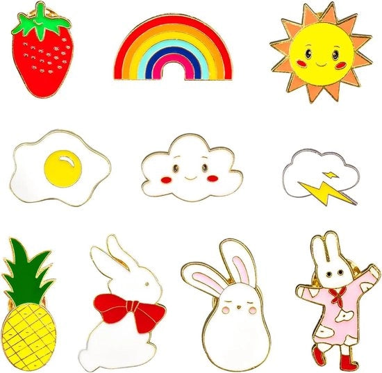 Decalcomanie cartoon reversabili - set di spille - decorazioni per borse e abbigliamento - ideali come regali