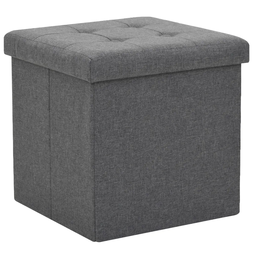 Pouf Pieghevoli con Contenitore 2pz Grigio Scuro in Simil Lino 247079