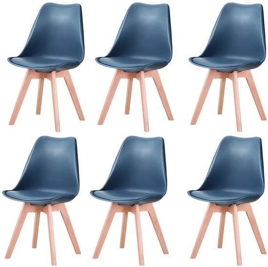 Set di 6 Sedie da Cucina - Sedie da Cucina Medioevale Nordica - Sede con Guanciale - Gambe in Noce - Colore Blu Scuro