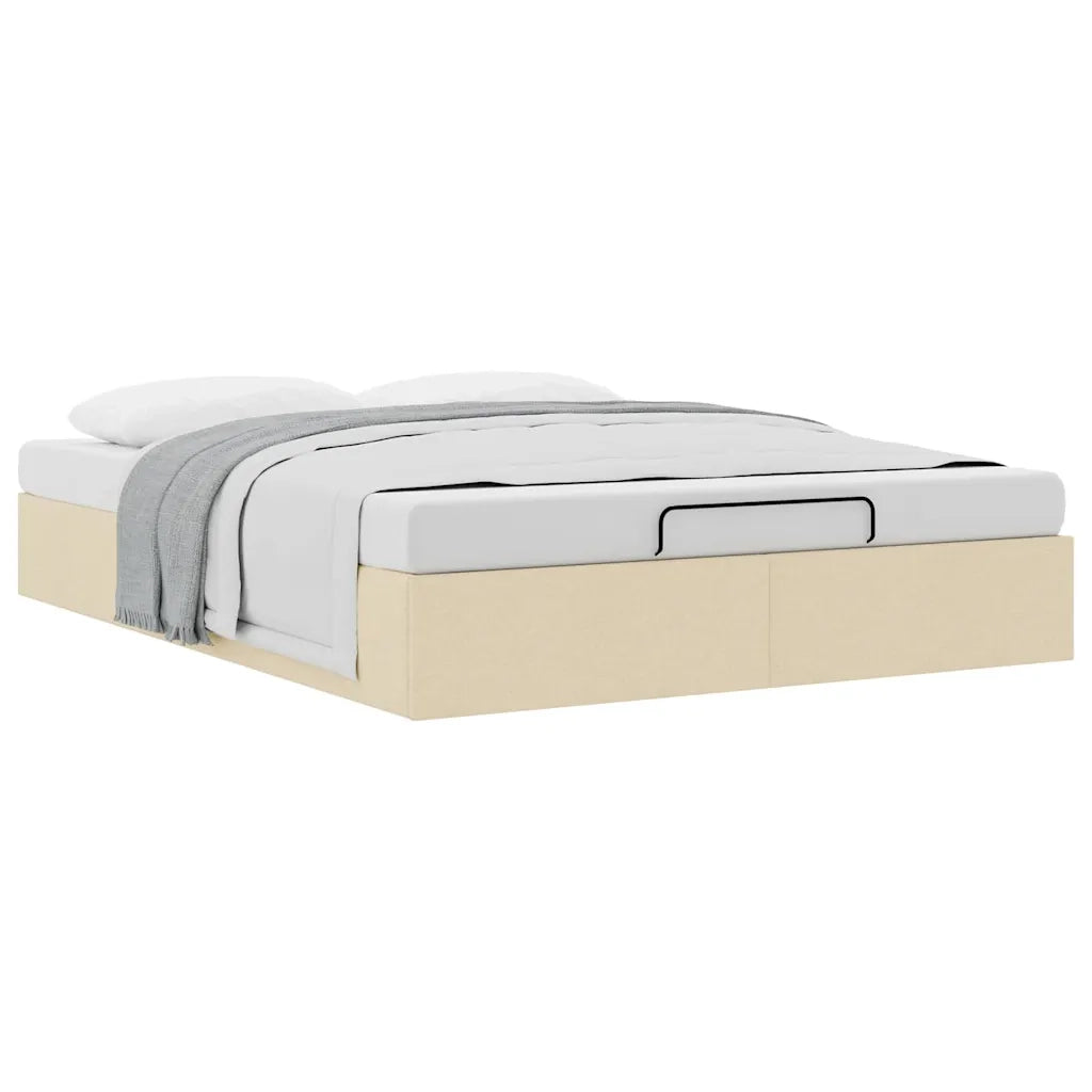 Struttura Letto Pouf senza Materasso Crema 140x200 cm Tessuto