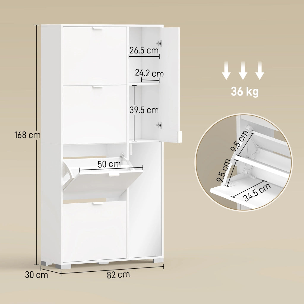 Scarpiera con Specchio, 4 Cassetti Ribalta, Scarpiera Ingresso, Bianco