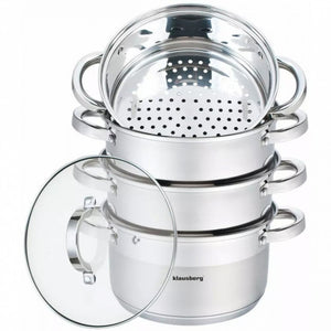 Klausberg KB-7140 Set di pentole per la cottura a vapore in acciaio inossidabile, 5 pezzi, 20 cm