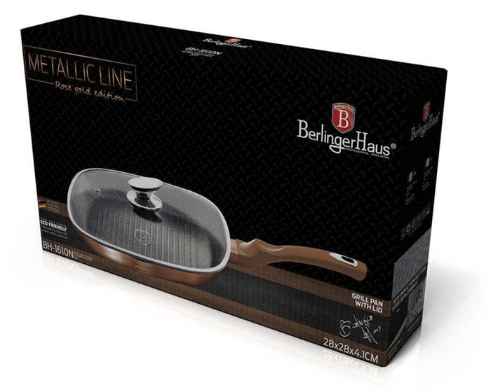 Berlinger haus BH-1610 Padella per griglia con coperchio in oro rosa 28 cm