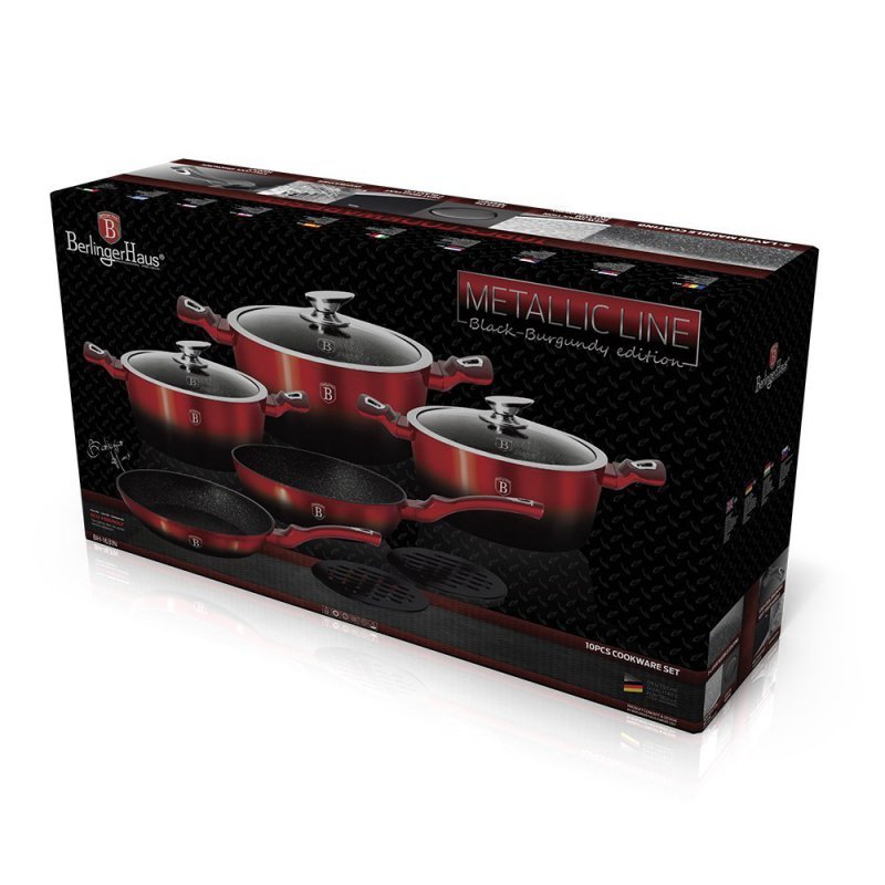 Berlinger haus BH-1631 Set di pentole in granito metallizzato bordeaux