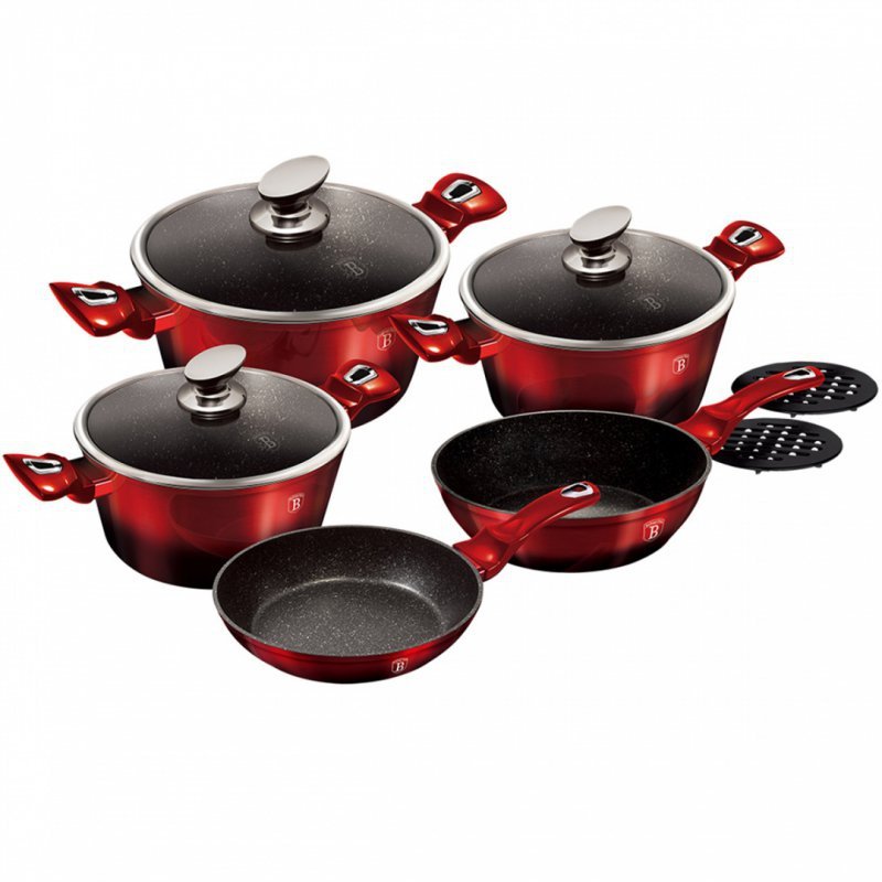 Berlinger haus BH-1631 Set di pentole in granito metallizzato bordeaux