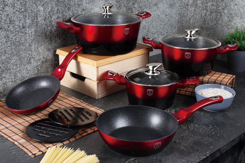 Berlinger haus BH-1631 Set di pentole in granito metallizzato bordeaux