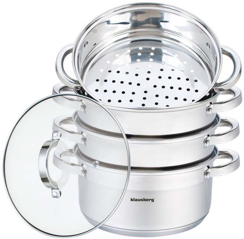 Klausberg KB-7143 Set di pentole per la cottura a vapore in acciaio inossidabile, 5 pezzi, 22 cm