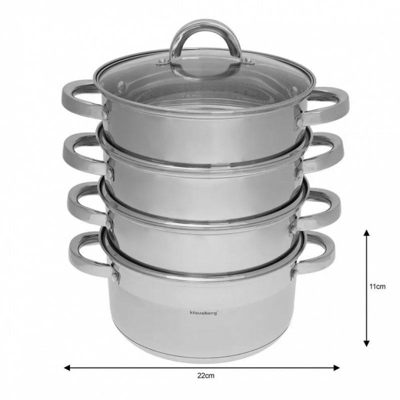 Klausberg KB-7143 Set di pentole per la cottura a vapore in acciaio inossidabile, 5 pezzi, 22 cm