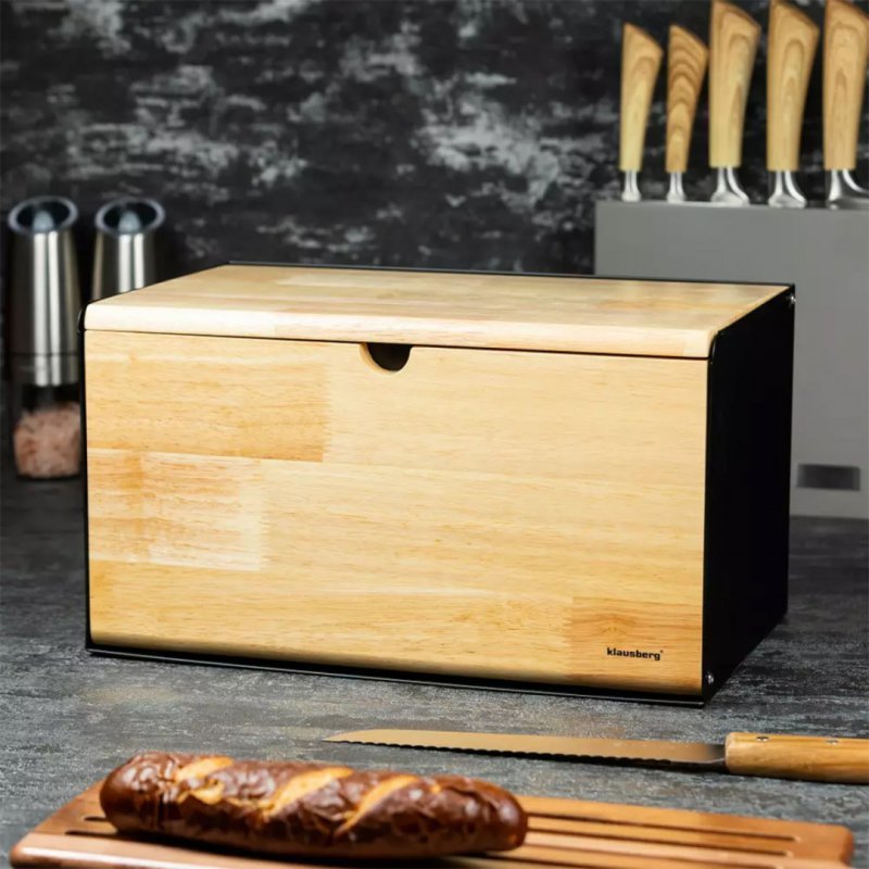 Klausberg KB-7386 Portapane in acciaio e legno con doppio coperchio