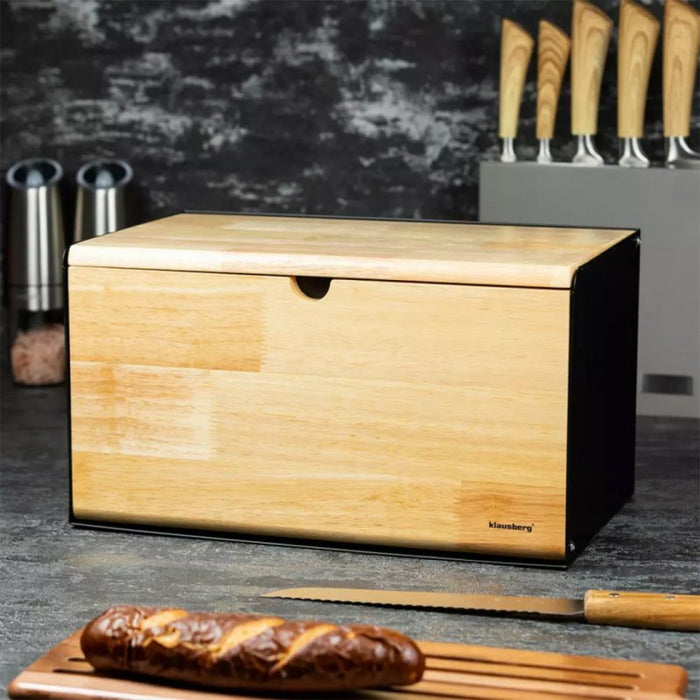 Klausberg KB-7386 Portapane in acciaio e legno con doppio coperchio