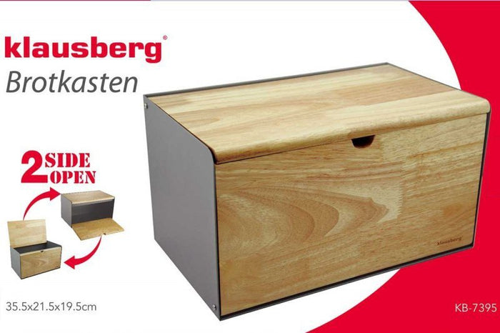 Klausberg KB-7386 Portapane in acciaio e legno con doppio coperchio