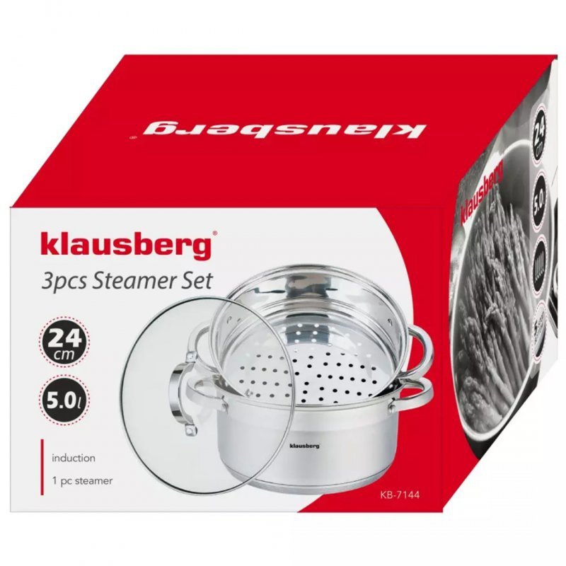 Klausberg KB-7144 Set di pentole per cottura a vapore in acciaio inossidabile da 24 cm