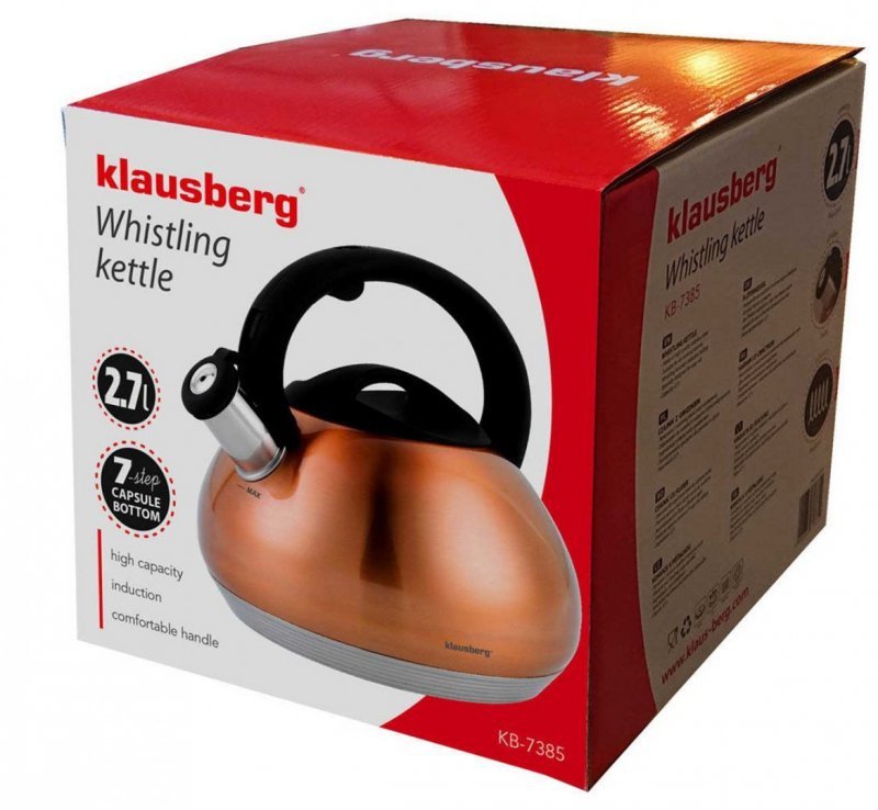 Klausberg KB-7385 Bollitore con fischietto in rame da 2,7 l in acciaio inossidabile