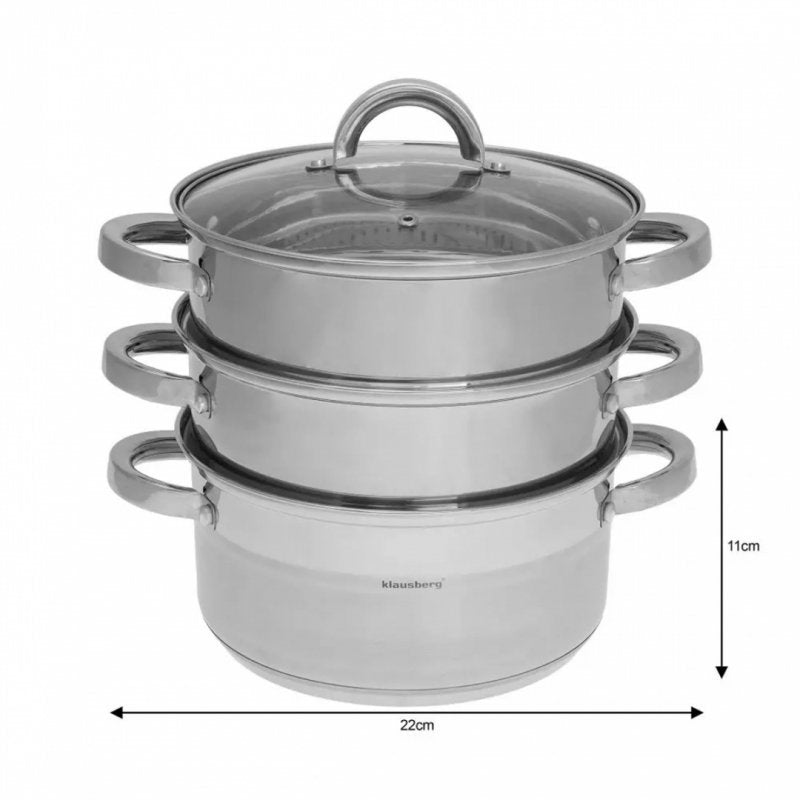 Klausberg KB-7142 Set per cottura a vapore in acciaio inox da 22 cm con inserti