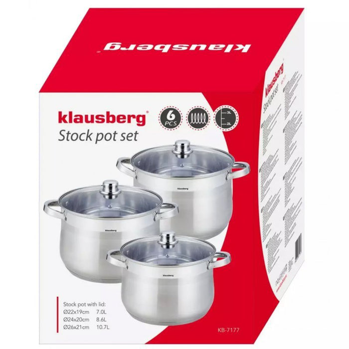 Klausberg KB-7177 Set di 3 pentole in acciaio inox