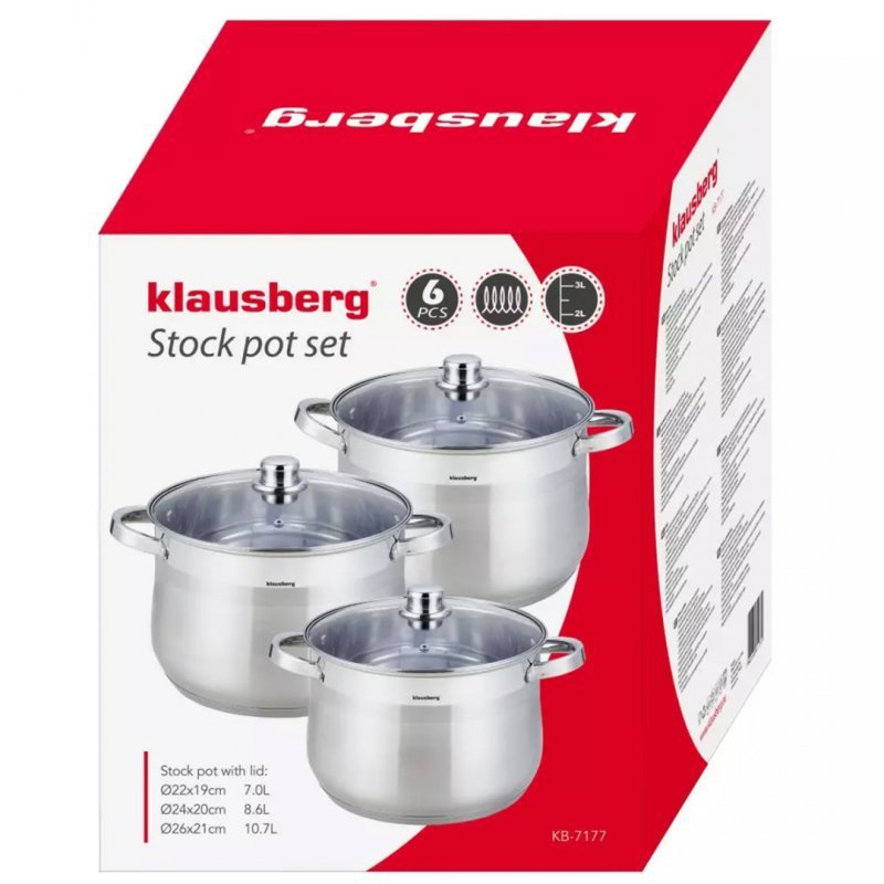 Klausberg KB-7177 Set di 3 pentole in acciaio inox