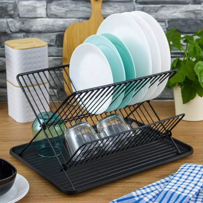 Kinghoff KH-1356 Scolapiatti compatto con vassoio e design pieghevole