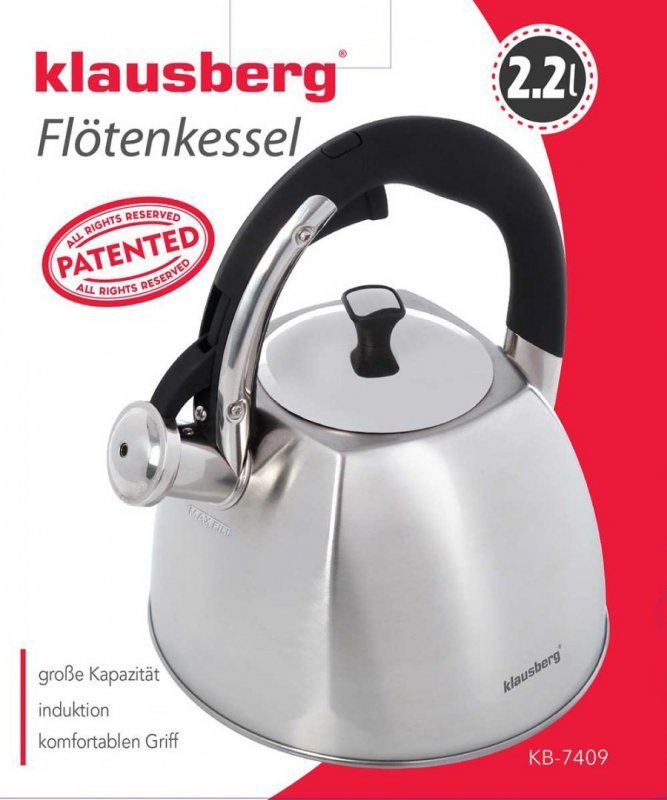 Klausberg KB-7409 Bollitore a fischio in acciaio inossidabile da 2,2 l per tutti i fornelli