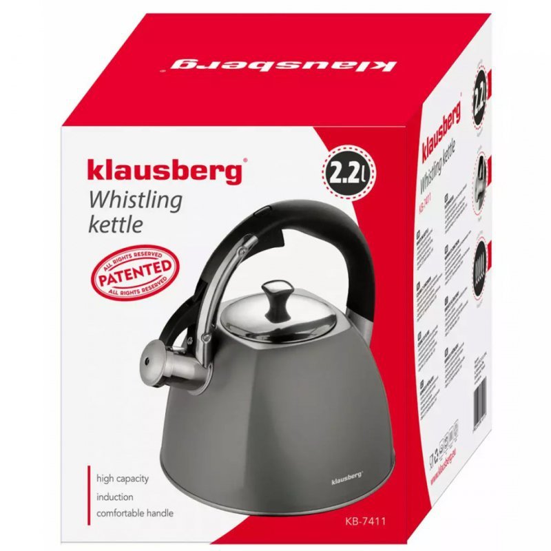 Klausberg KB-7411 Bollitore a fischio in acciaio inossidabile da 2,2 l per tutti i fornelli