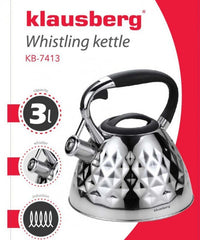 Klausberg KB-7413 Bollitore a fischio in acciaio inossidabile da 3 litri per tutti i fornelli