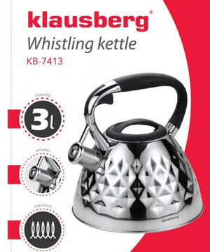 Klausberg KB-7413 Bollitore a fischio in acciaio inossidabile da 3 litri per tutti i fornelli