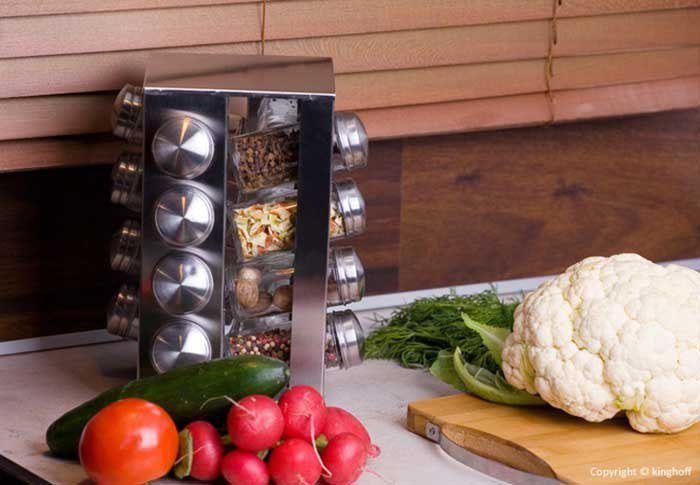 Kinghoff KH-4007 Porta spezie girevole in acciaio inox con 16 contenitori