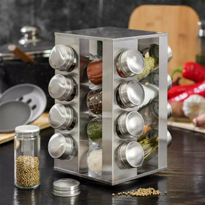 Kinghoff KH-4007 Porta spezie girevole in acciaio inox con 16 contenitori