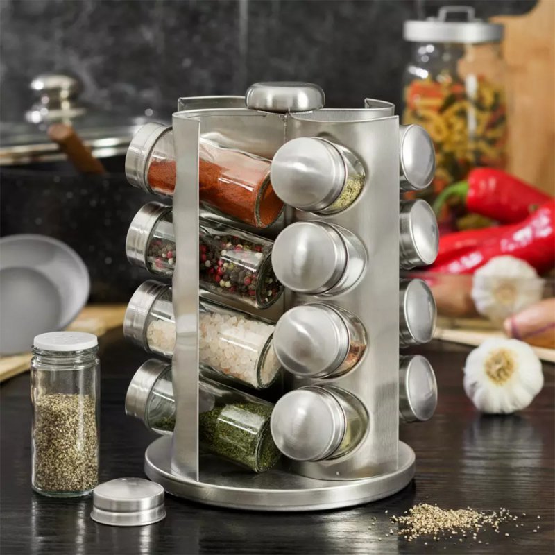 Kinghoff KH-4006 Porta spezie in acciaio inossidabile con 16 contenitori