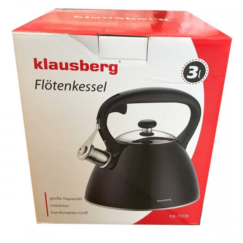 Klausberg KB-7208 Bollitore a fischio in acciaio inox nero da 3 litri