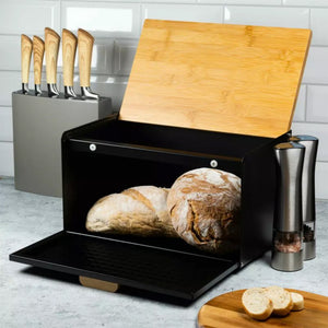 Klausberg KB-7425 Portapane bifacciale in nero opaco e legno