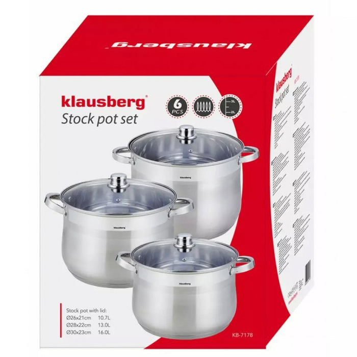 Klausberg KB-7178 Set di 3 pentole in acciaio inox