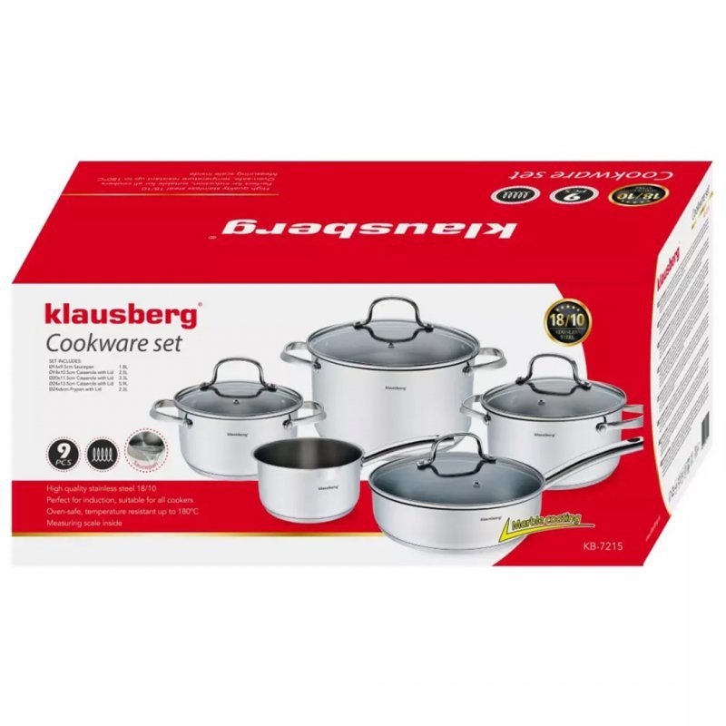 Klausberg KB-7215 Set di pentole in acciaio inossidabile di alta qualità da 9 pezzi