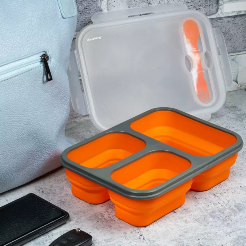 Klausberg KB-7024 Lunch Box in silicone a tre scomparti con posate