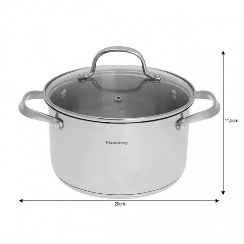 Klausberg KB-7213 Pentola in acciaio inossidabile da 3,3 l con coperchio in vetro temperato