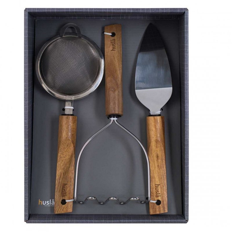 Set di utensili da cucina in legno Husla, 3 pezzi - Utensili da cucina in legno di acacia