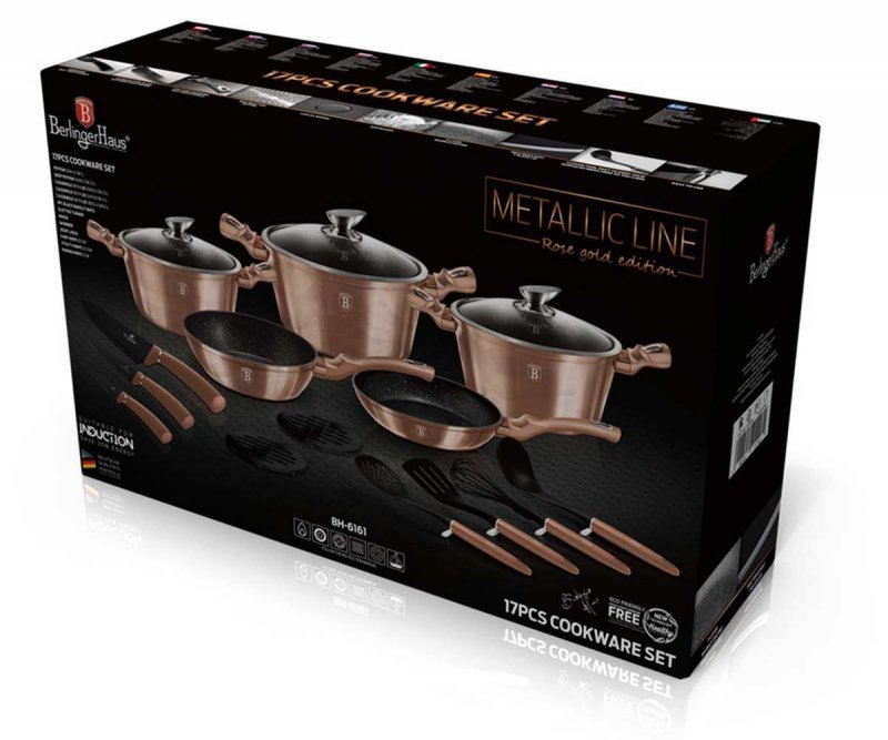 Berlinger haus BH-6161 Set di pentole in granito oro rosa 17 pezzi