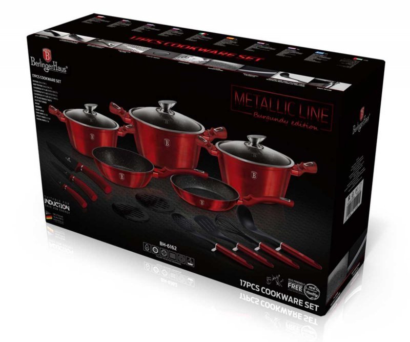 Berlinger haus BH-6162 Set di pentole in granito bordeaux 17 pezzi
