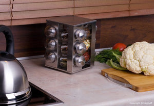 Kinghoff KH-4008 Porta spezie girevole in acciaio inox con 12 contenitori