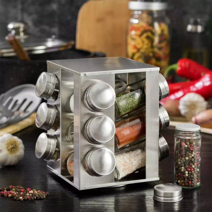 Kinghoff KH-4008 Porta spezie girevole in acciaio inox con 12 contenitori