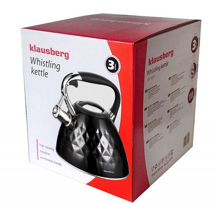 Klausberg KB-7455 Bollitore con fischietto in acciaio inossidabile da 2,7 l con manico Cool-Touch