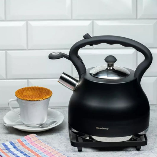 Klausberg KB-7448 Bollitore a fischio in acciaio inossidabile nero opaco da 2,7 l