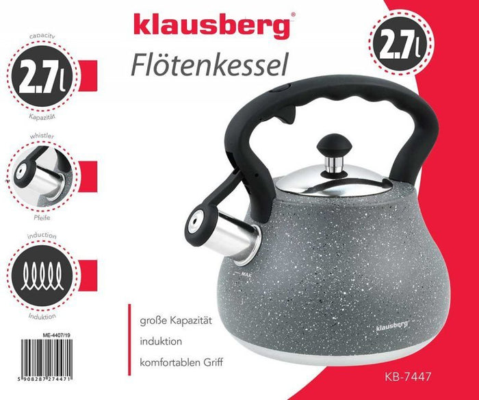 Klausberg KB-7447 Bollitore con fischietto grigio marmo 2,7 l in acciaio inossidabile