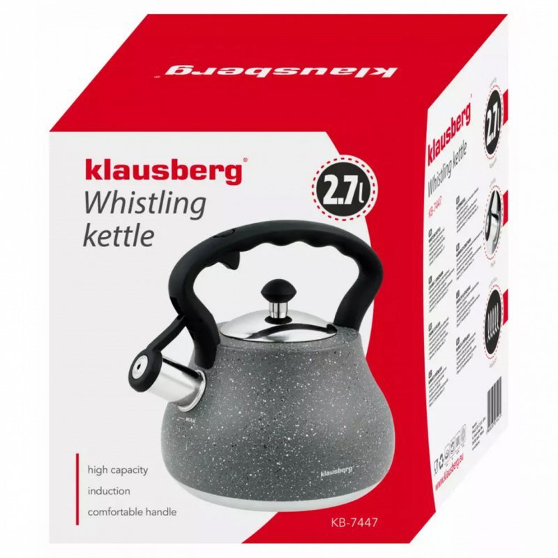 Klausberg KB-7447 Bollitore con fischietto grigio marmo 2,7 l in acciaio inossidabile