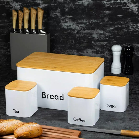 Kinghoff KH-1026 Set di contenitori per il pane smaltati bianchi con contenitori da cucina