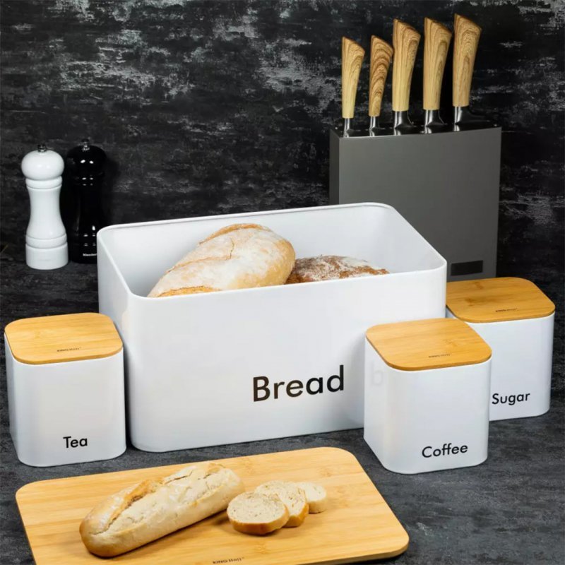 Kinghoff KH-1026 Set di contenitori per il pane smaltati bianchi con contenitori da cucina