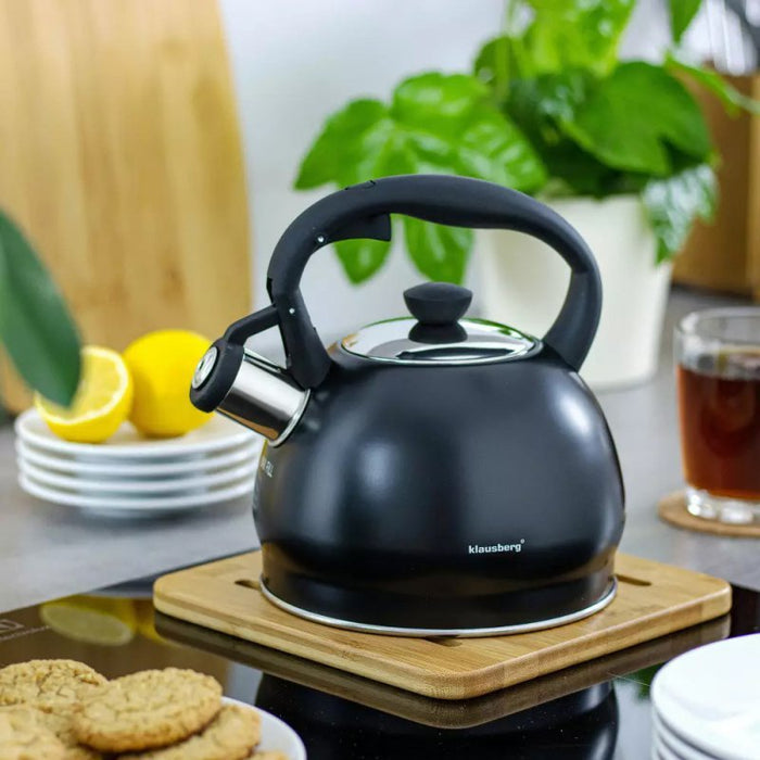 Klausberg KB-7428 Bollitore a fischio in acciaio inossidabile nero opaco da 2 litri